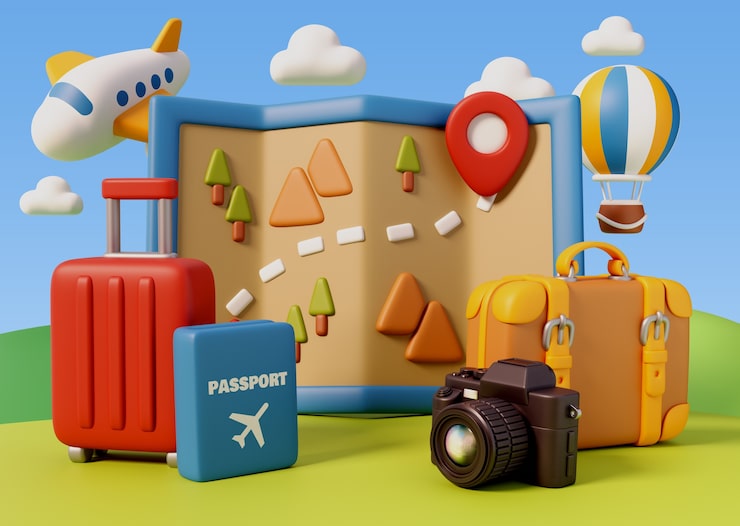 免费PSD 3d旅游插画