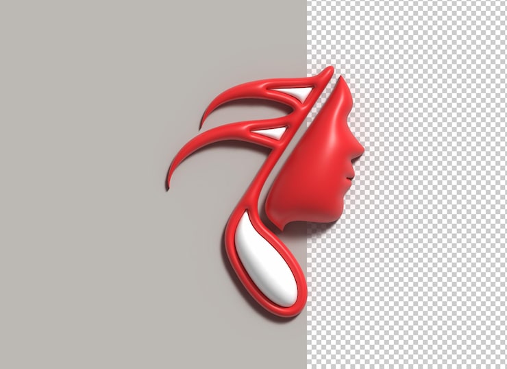 免费PSD 舞蹈和音乐标志设计与人脸标志3d插图设计