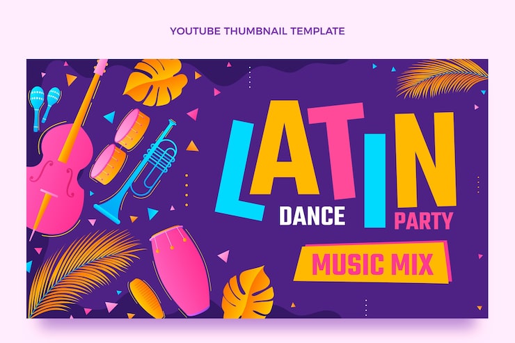 Бесплатный Вектор миниатюра youtube для вечеринки с градиентными латинскими танцами