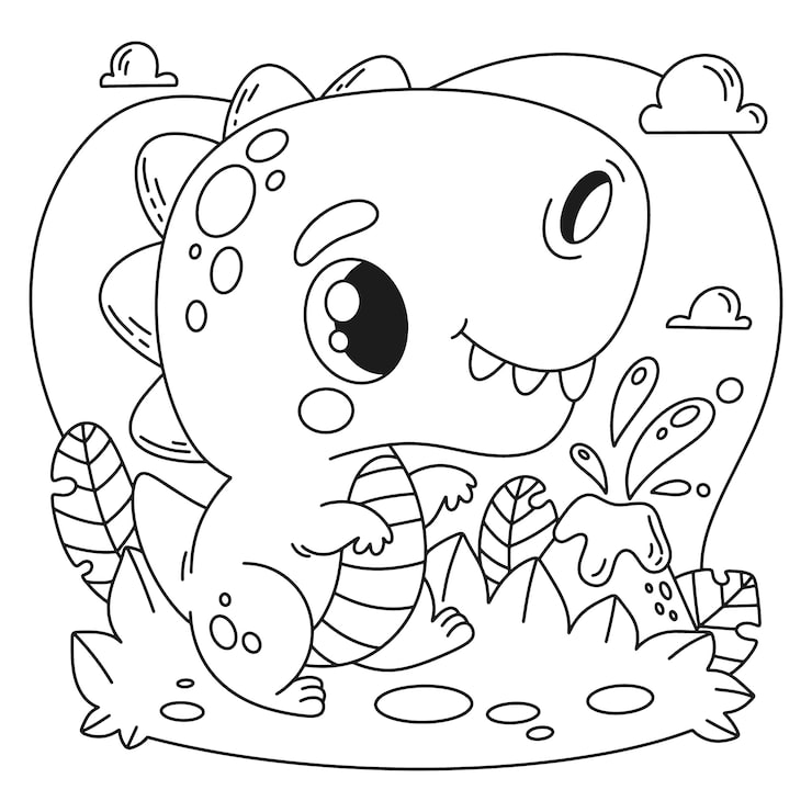 Hand drawn dinosaur coloring book illustration