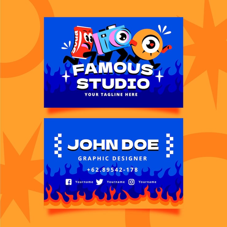 Hand drawn flat trendy cartoon horizontal business card template