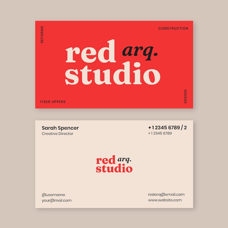 Hand drawn red business card template