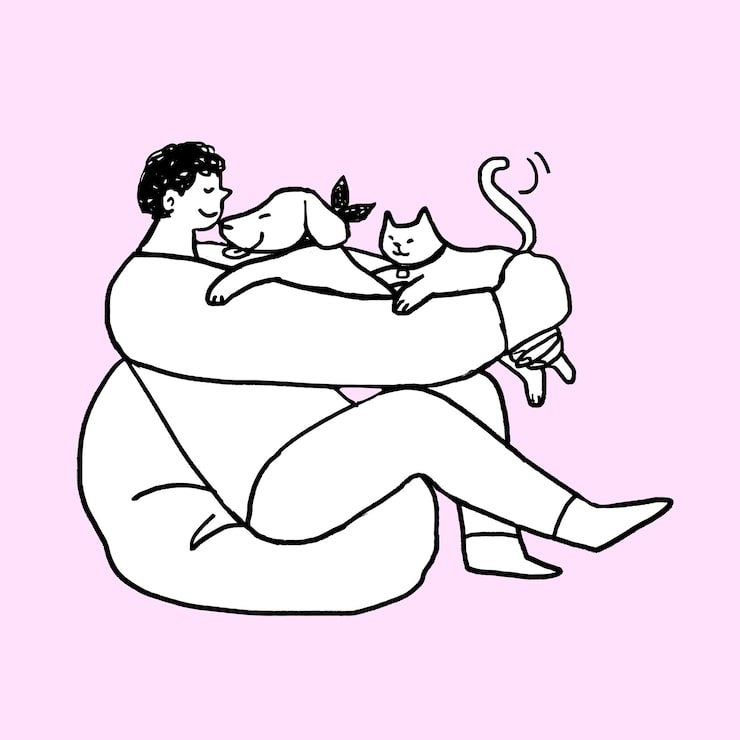 무료 Vector 격리 중에 애완 동물과 함께 시간을 보내는 남자