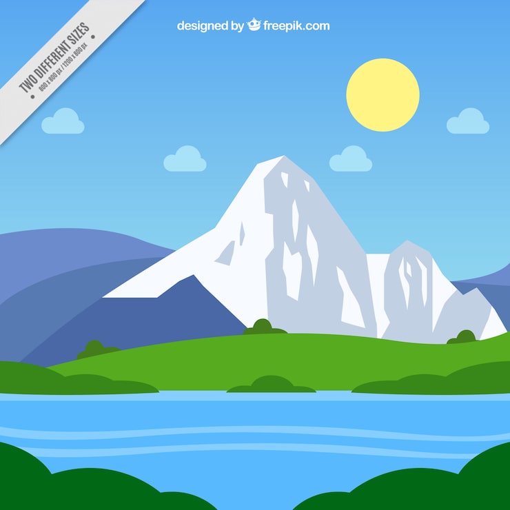 무료 Vector 강과 산 배경