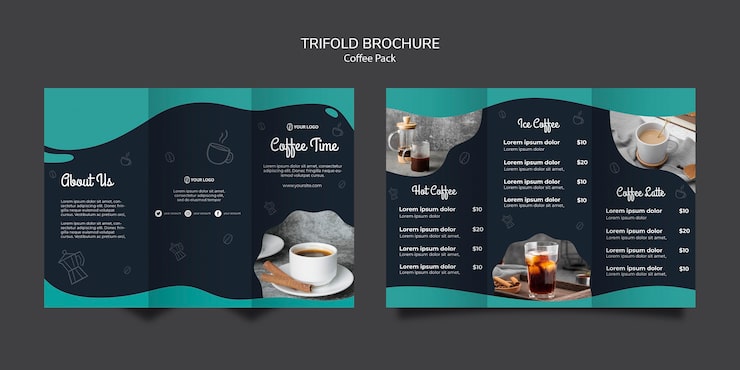 Kostenlose PSD broschürenvorlage mit kaffeekonzept