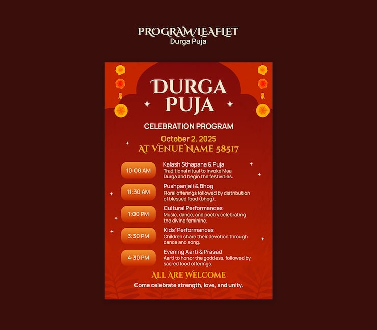 Kostenlose PSD durga puja feierprogramm-poster