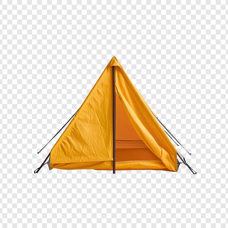 Kostenlose PSD ein lebendiges gelbes campingzelt, bereit für abenteuer