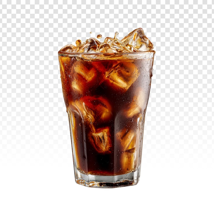 Kostenlose PSD erfrischender eiskaffee mit eiswürfeln im glas