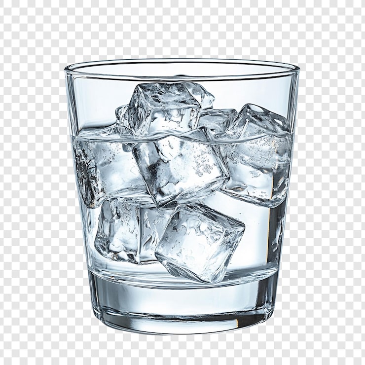 Kostenlose PSD erfrischendes glas mit eiswasser kristallklare würfel in einem felsglas