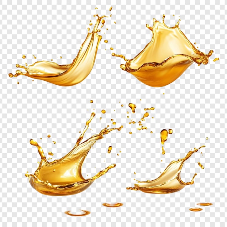 Kostenlose PSD golden liquid splashes eine sammlung dynamischer flüssigkeitskunst