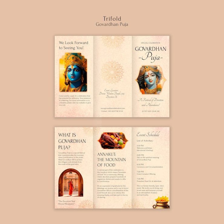 Kostenlose PSD govardhan puja trifold-broschüre