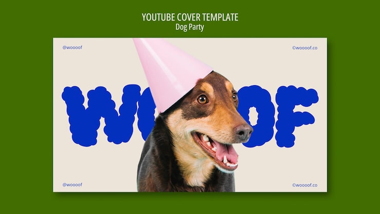 Kostenlose PSD handgezeichnetes hundeparty-youtube-cover
