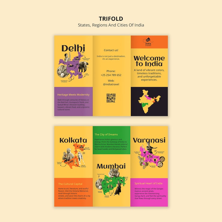 Kostenlose PSD indien reise trifold broschüre