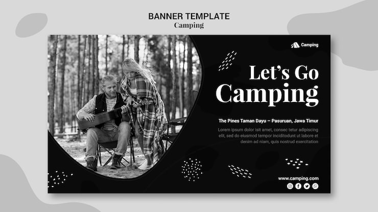 Kostenlose PSD monochromes horizontales banner für camping mit paar