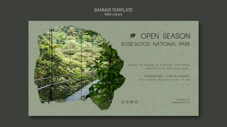 Kostenlose PSD rosenholz nationalpark banner vorlage mit wald und see