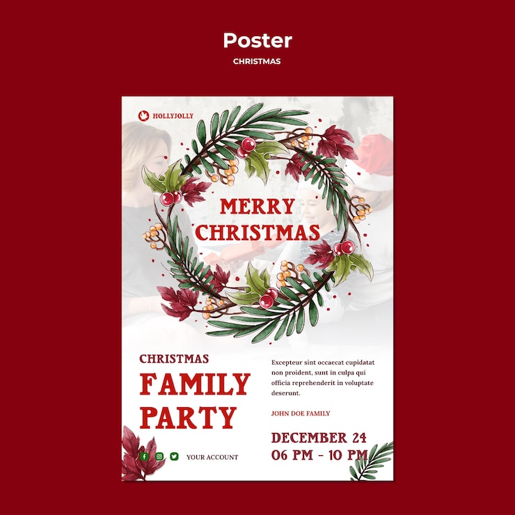 Kostenlose PSD weihnachtskranzplakatdruckvorlage