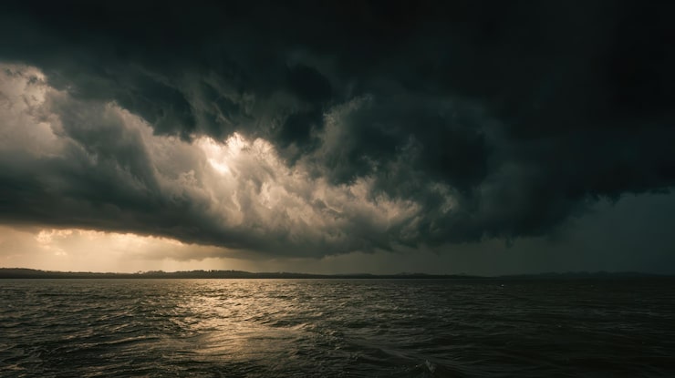 Gratis Foto dramatiske stormskyer over vann med gjennombrudd av lys