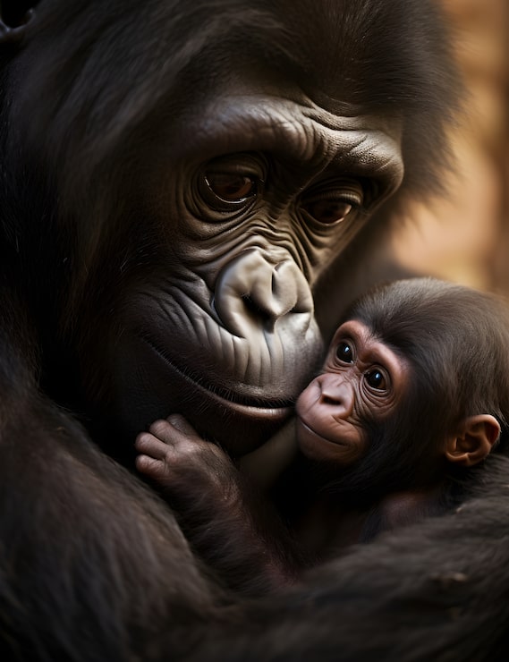 Gratis Foto nærbilde av en ape-mor som klemmer barnet sitt