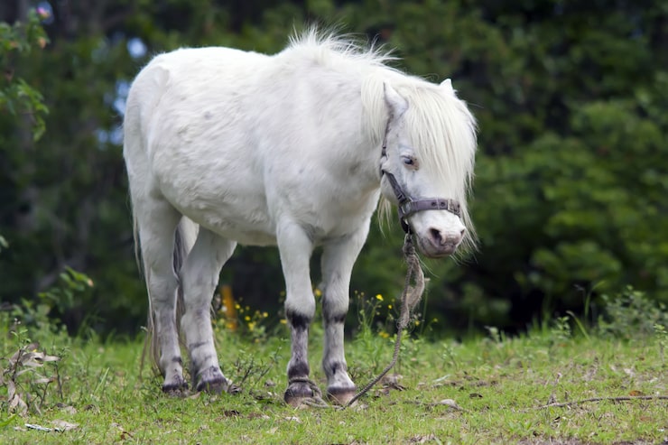 Gratis Foto nærbilde av et søtt hvitt føll som står på det grønne gresset
