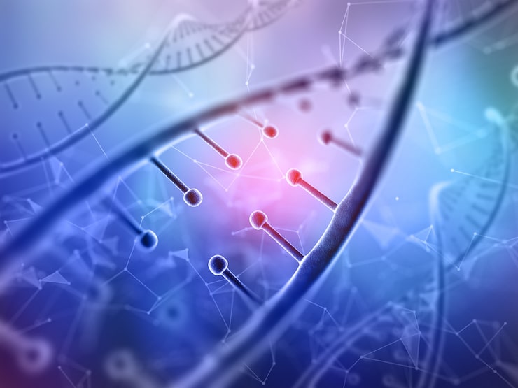 Gratis Bild 3d medicinsk bakgrund med närbild av en dna-sträng på låg poly design