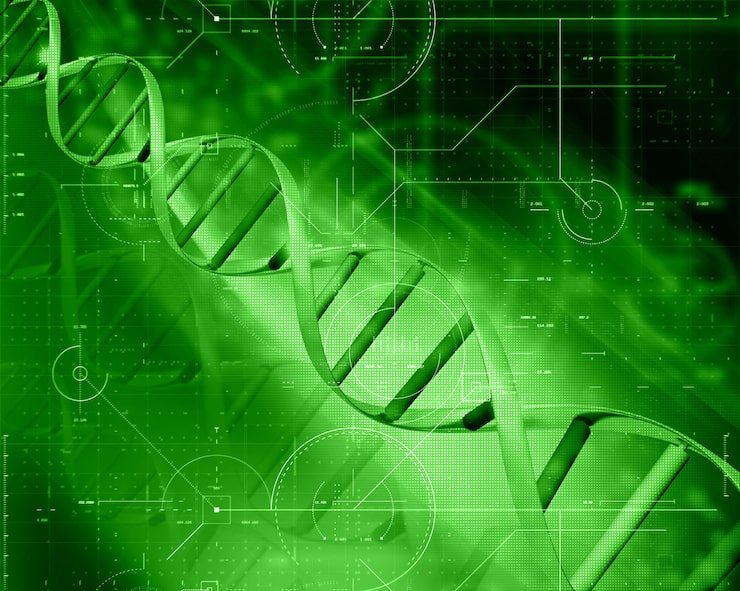 Gratis Bild 3d medicinsk teknologibakgrund med dna-sträng
