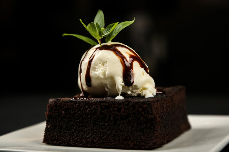 Gratis Bild brownie chokladglass, mint, socker, pulver, sidovy