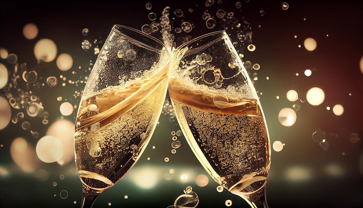 Gratis Bild champagnefirande alkoholdryck och flytande bubbla upp genererad av ai
