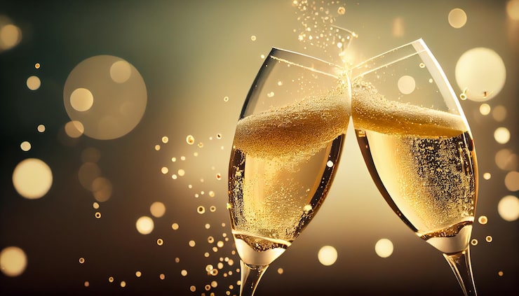 Gratis Bild champagnefirande dryck vin i guldfärgad bakgrund genererad av ai