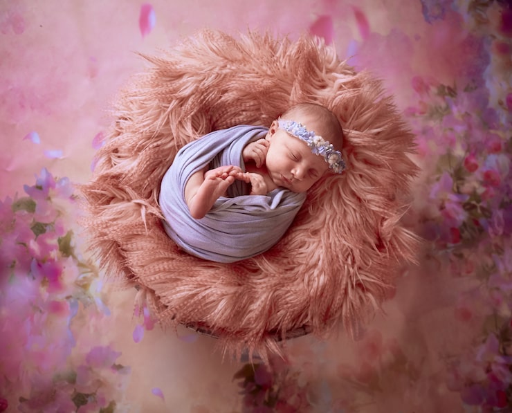Gratis Foto den lille baby ligger i kurven med et tæppe