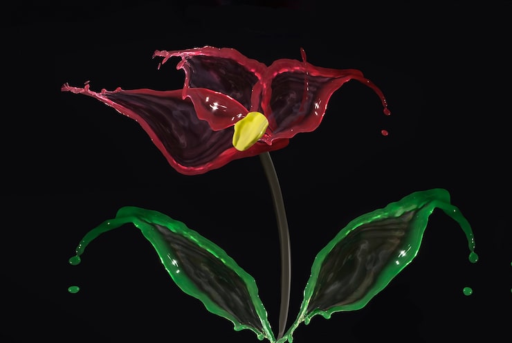 Gratis Bild färgglad stänkande färg som representerar blomma över mörk bakgrund