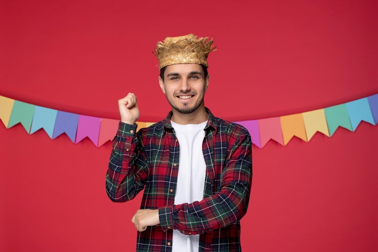 Gratis Bild festa junina med halmhatt, söt glad kille firar brasiliansk festival redo att dansa