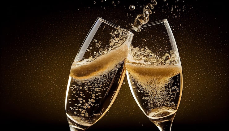 Gratis Bild festlig champagne hälls i elegant vinglas som stänker vätska genererad av ai