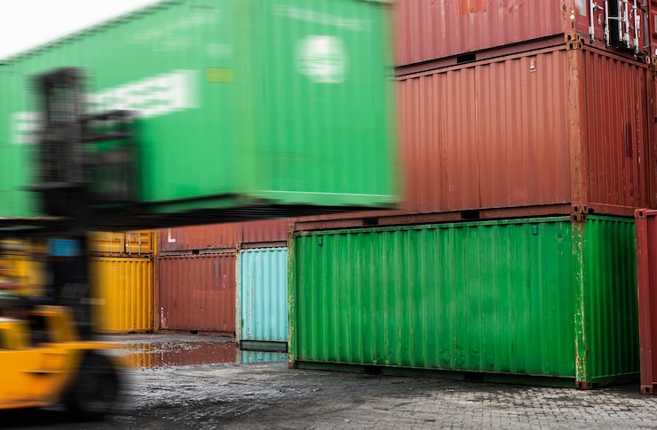 Gratis Foto gaffeltruck læsser en containerboks af