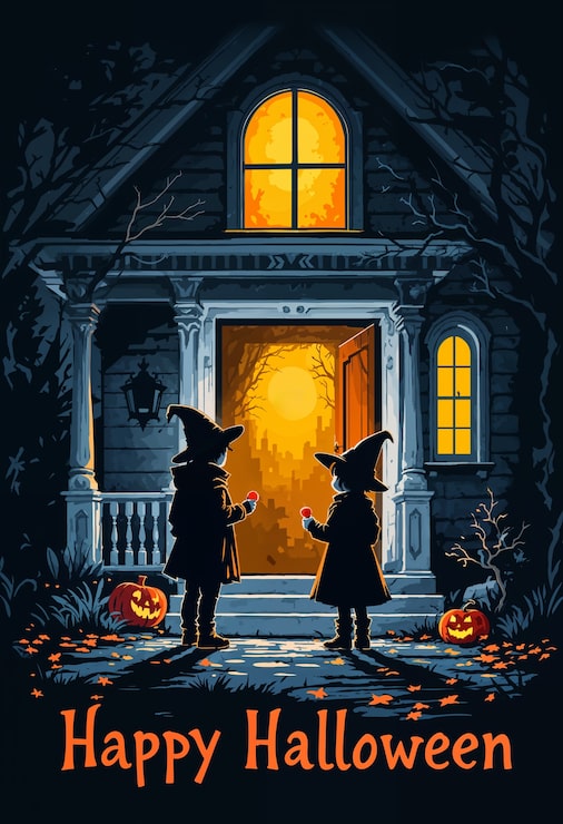 Gratis Bild halloween-affischillustration med spökhus