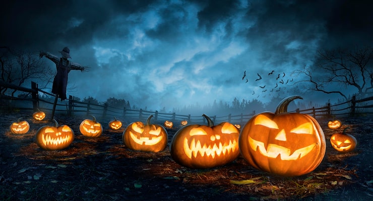 Gratis Bild halloween tapet med onda pumpor