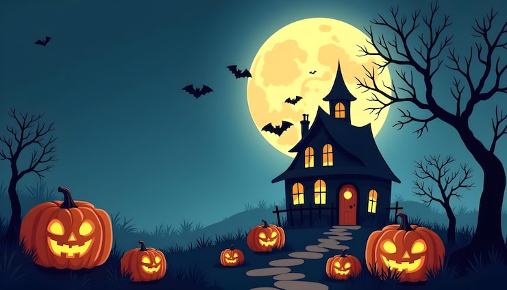 Gratis Bild illustrerat halloween-spöklandskap
