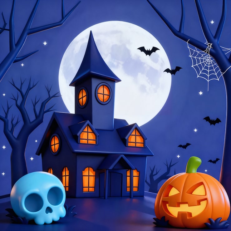 Gratis Bild läskig halloweenkvällsscen med spökhus