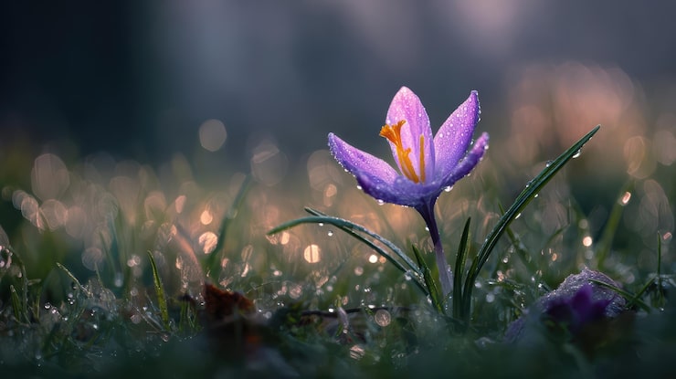 Gratis Bild lila krokusblomma med morgondagg