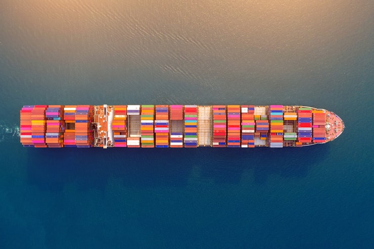 Gratis Foto luftfoto af containerskib på havet.