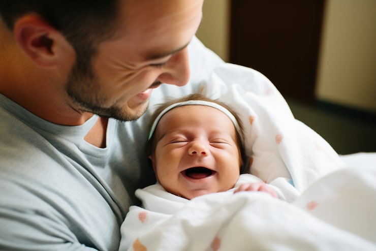 Gratis Foto nærbillede af nyfødt baby med far