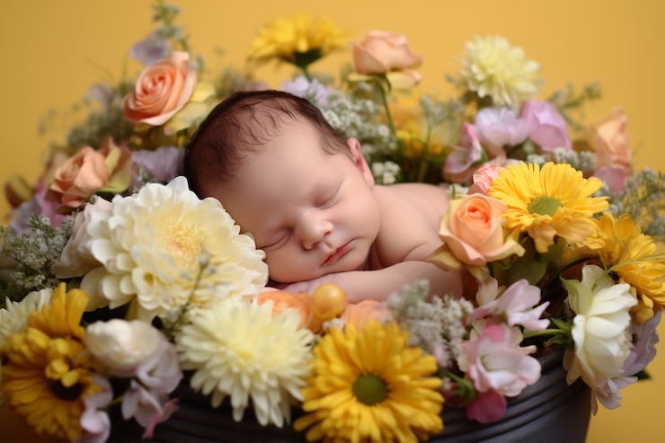 Gratis Foto nærbillede af nyfødt baby omgivet af blomster