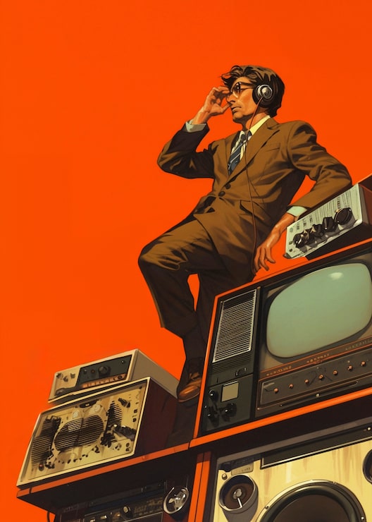 Gratis Foto retro digital kunstillustration af person, der bruger radioteknologi