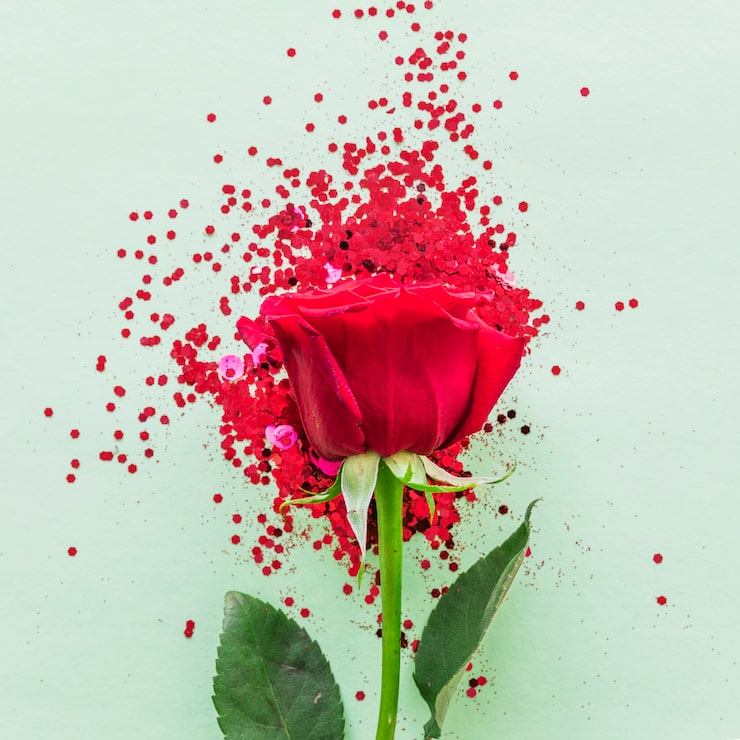 Gratis Foto rød rosegren med glimmer på bord