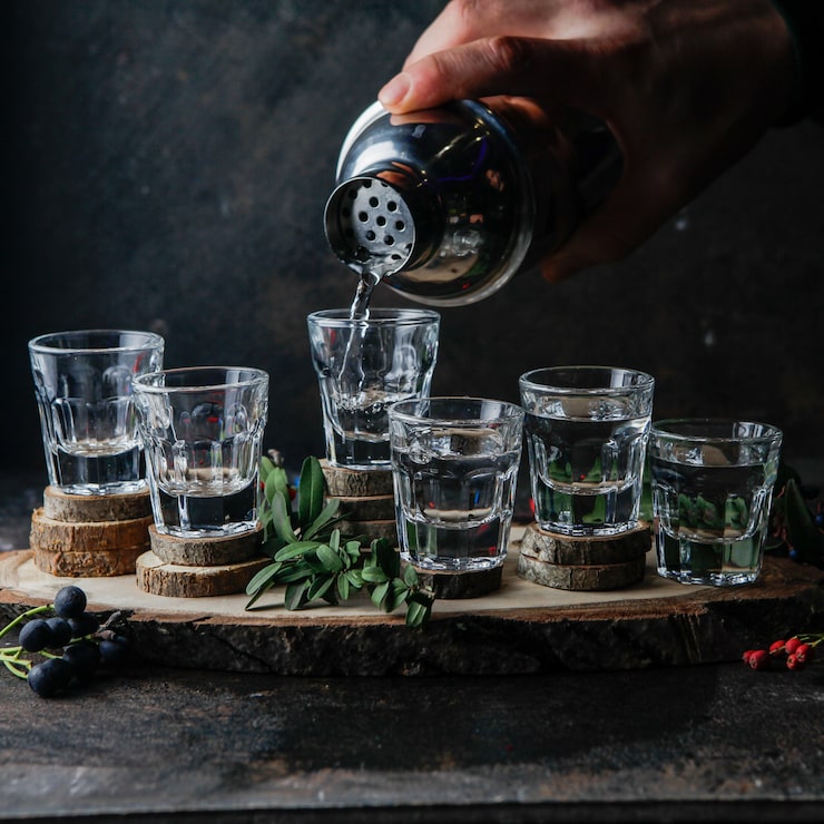 Gratis Bild sida av shotglas med drycker, bartender häller alkohol