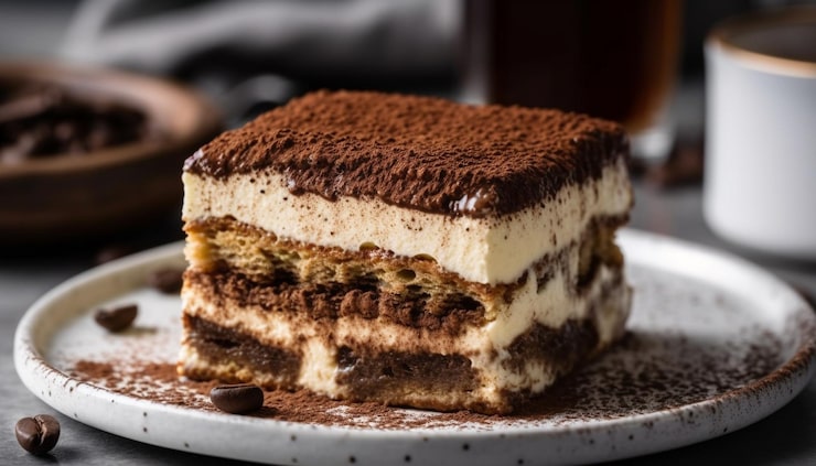 Gratis Bild skiktad choklad tiramisu kaka med mascarpone grädde genererad av ai