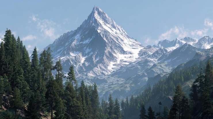 Gratis Bild snötäckt bergstopp med tallskogslandskap