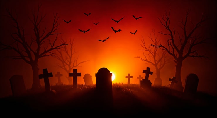 Gratis Bild spöklik halloween-kyrkogårdsscen
