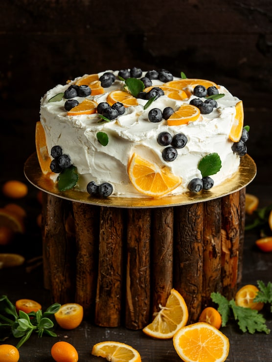 Gratis Bild tårta med grädde blåbär och citron
