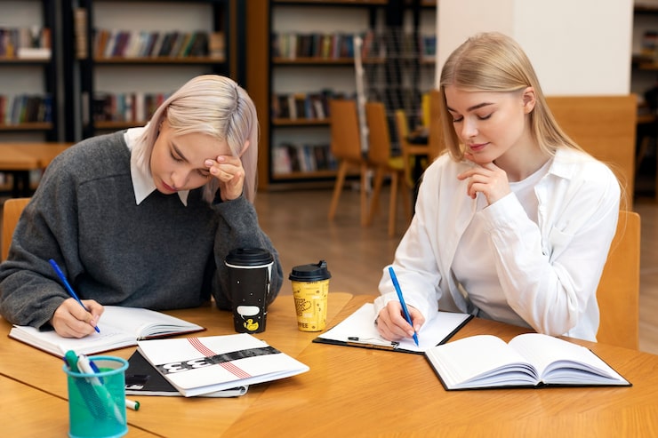 Gratis Bild unga kvinnor som studerar i ett bibliotek