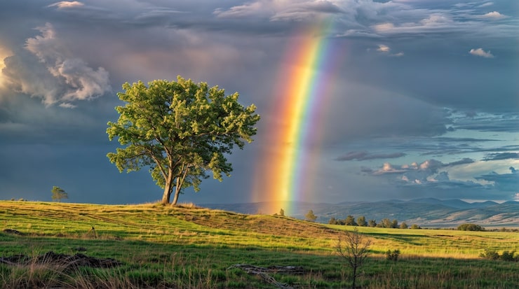 Gratis Bild utsikt över vacker regnbåge över naturlandskap